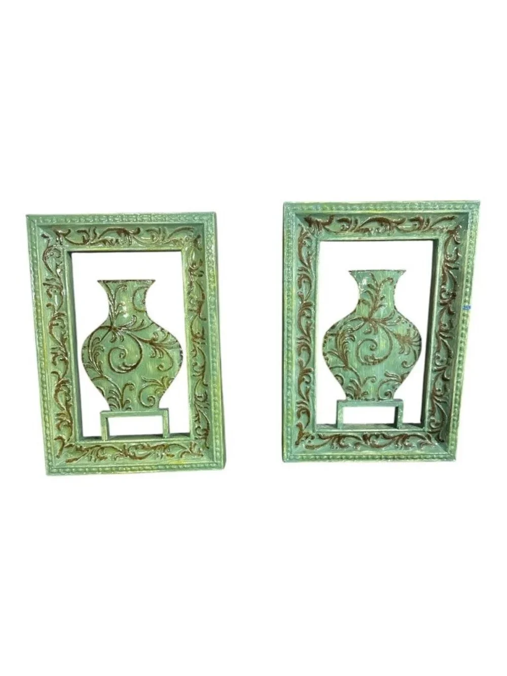 Set Of 2 Green Wall Art Frames With Decorative Vase Cutout And Scroll Details Ru